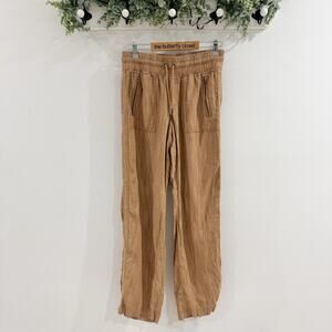 Athleta Cabo Linen Textured Wide Leg Pants Brown Size 6T 40612